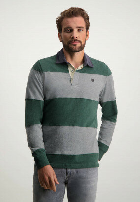 Striped-rugbyshirt-in-cotton---moss-green/silvergrey