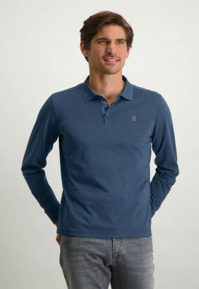 Piqué-Poloshirt-aus-merzerisierter-Baumwolle---dunkelblau/graublau