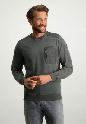 Sweatshirt-met-nylon-details---donkergroen-uni