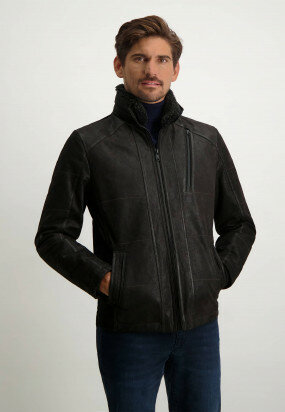 Leather-jacket-with-regular-fit---dark-brown-plain