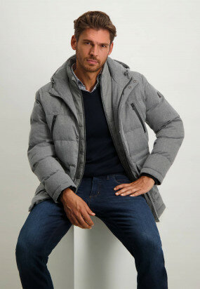 Hooded-jacket-with-regular-fit---medium-grey-plain