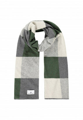 Double-knitted-scarf-checked-pattern---moss-green/silvergrey