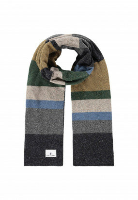Scarf-striped-with-rib-knit-borders---midnight/moss-green