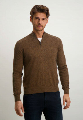 Fine-knit-jumper-in-mouliné-cotton---dark-brown/cognac