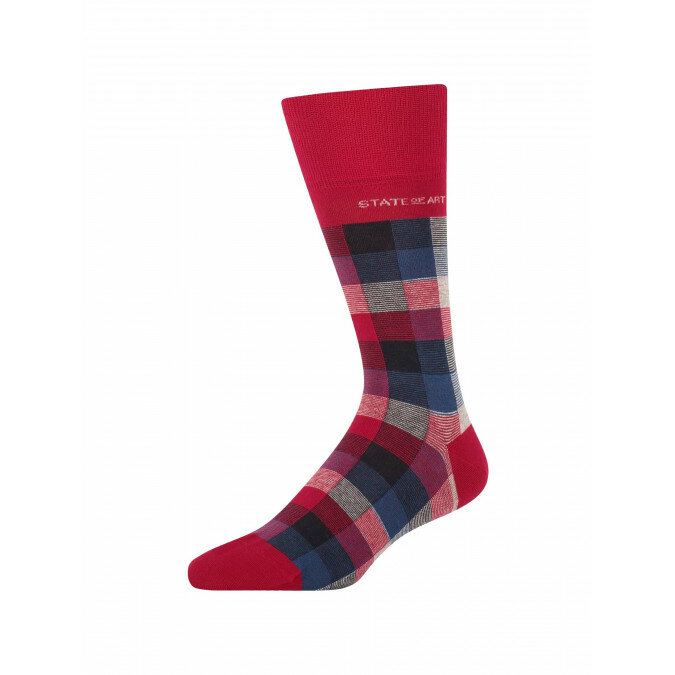 Socks-with-a-checked-pattern---red/dark-blue