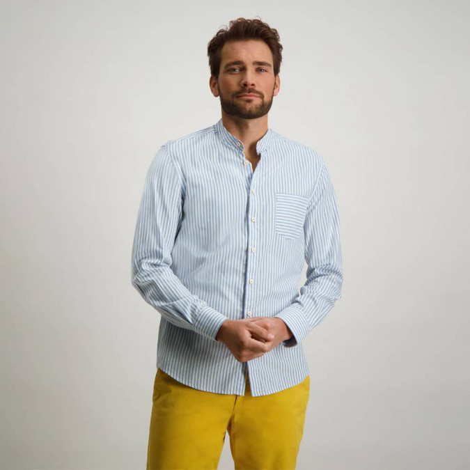 Overhemd-met-mao-kraag---goudgeel/middenblauw